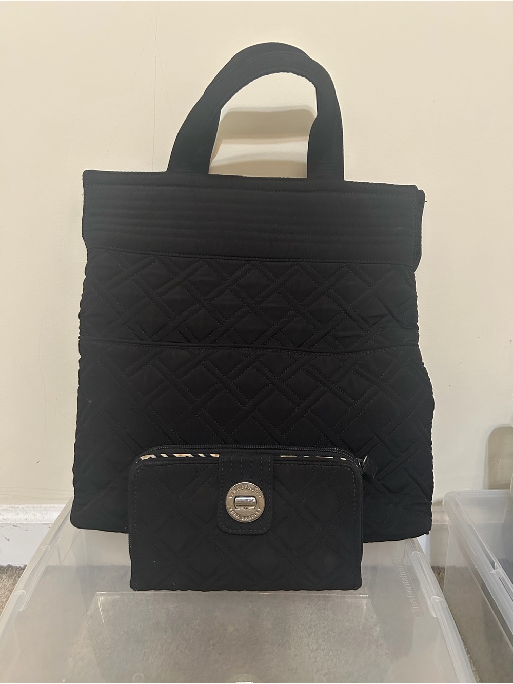 Vera Bradley Black Quilted Tote and Matching Wallet - Picture 4 of 10